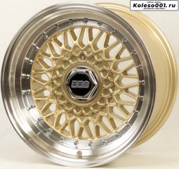 BBS RS R15 7.0/8.0J 4*100/ 4*114.3 73.1 (F121 F122) золотой с хромированными болтиками и центральной крышкой