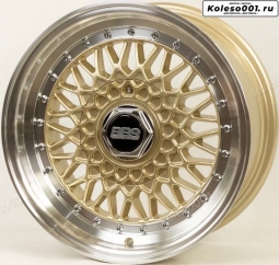 BBS RS R15 7.0J ET25 4*100/ 4*114.3 (F121) золотой с хромированными болтиками и центральной крышкой