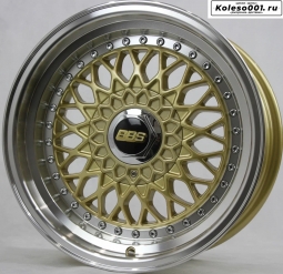 BBS RS R15 7.0J ET25 4*100/ 4*114.3 73.1 (F108) золотой с хромированными болтиками и центральной крышкой