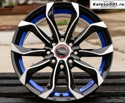 RGW YL8805 R15 6.5j ET38 4*100/4*114.3 73.1 (T100) Черный с полированными спицами - фрезерованная внутренняя часть с покрытием синим лаком