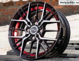 RGW 05 R14 5.5j ET38 4*100/4*114.3 73.1 (T340) Черный с полированными спицами- фрезерованная внутренняя часть с покрытием красным лаком
