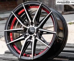 Shogun RF-X R15 7.0j ET35 4*100/4*114.3 73.1 (S213) Черный с полированными спицами- фрезерованная внутренняя часть с покрытием красным лаком