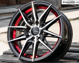Shogun RF-X R14 5.5j ET35 4*100/4*114.3 73.1 (S210) Черный с полированными спицами- фрезерованная внутренняя часть с покрытием красным лаком 